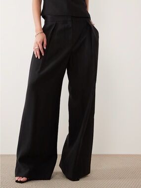 Matteau Black Wide-Leg High-Rise Trousers linen blend